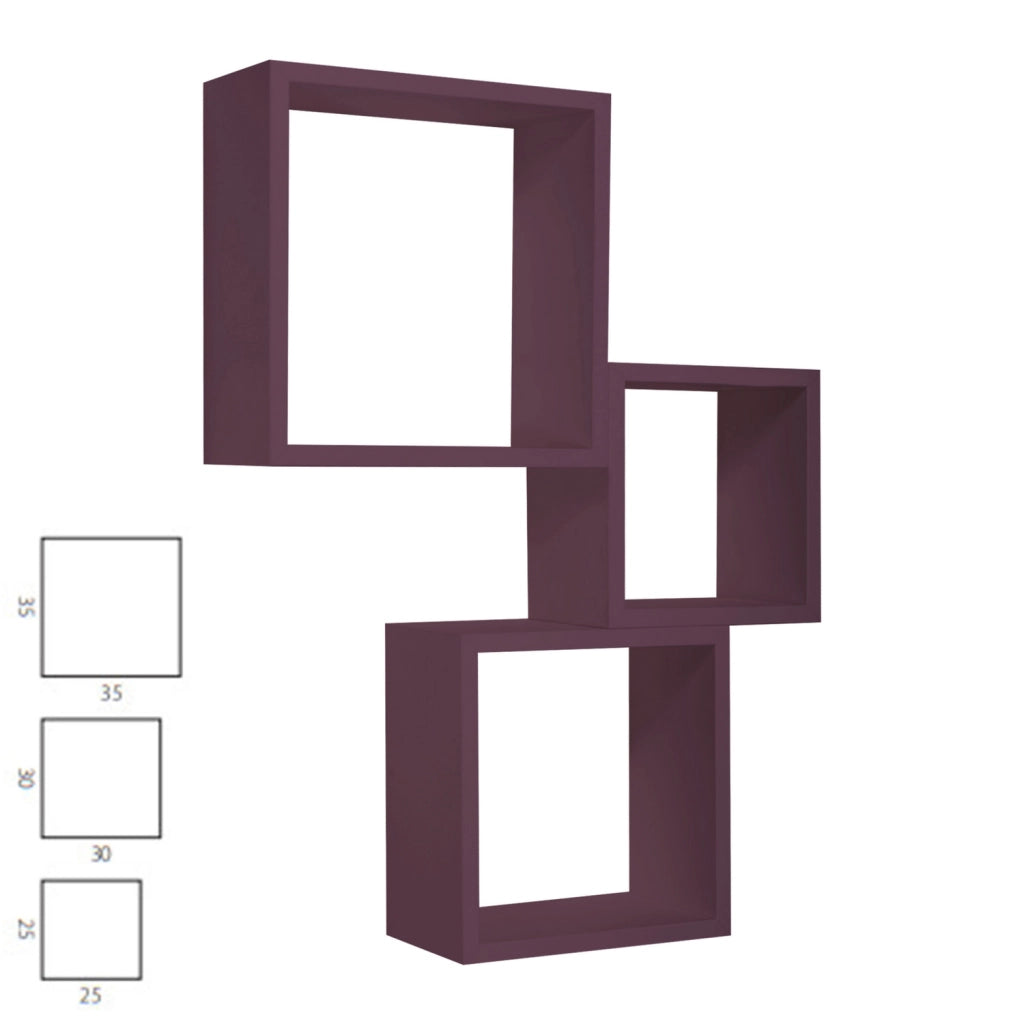 Mensole a cubo da parete set di 3 pz componibile colore Viola mod. InCubo