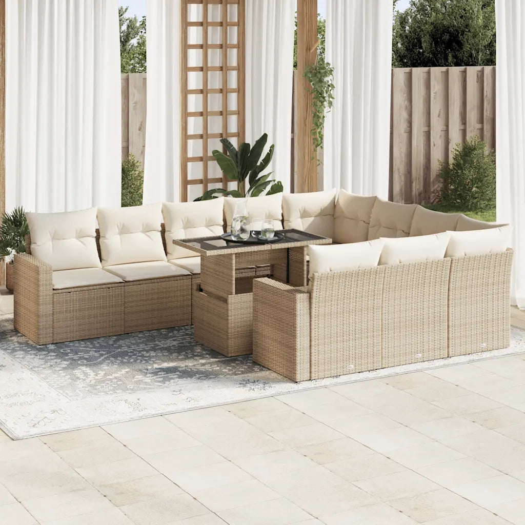 vidaXL Set Divani da Giardino 11 pz con Cuscini Beige in Polyrattan