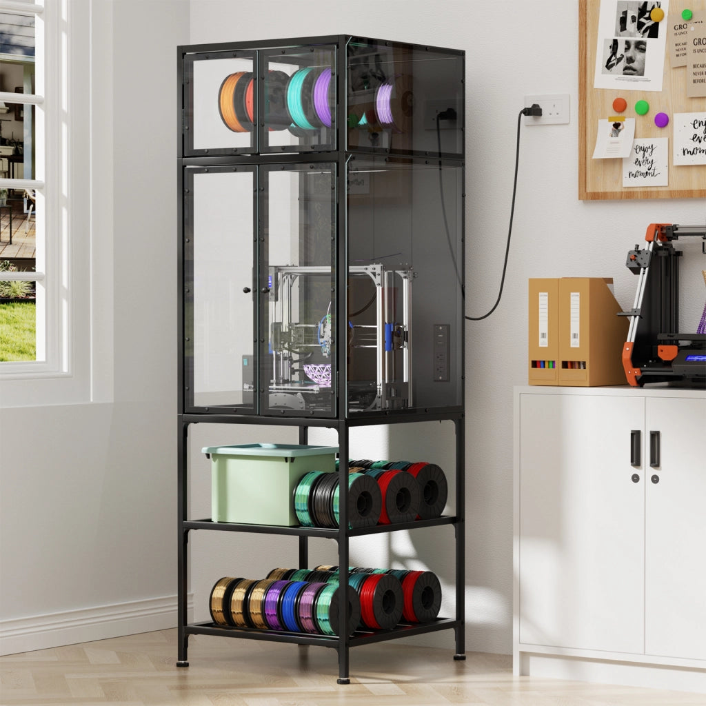 Mobile contenitore per stampante 3D con ripiani per filamenti, in metallo, nero, 175.5 × 58.9 × 59.9 cm