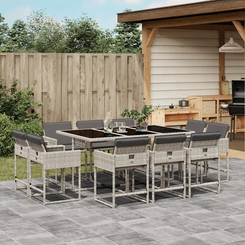 Set Pranzo Giardino 11pz con Cuscini Grigio Chiaro Polyrattancod mxl 88491