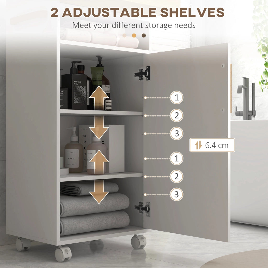 EasyComfort Mobiletto Bagno con Vassoio Rimovibile, Ripiano Aperto e Armadietto Chiuso, in Truciolato, 40x30x88 cm, Bianco