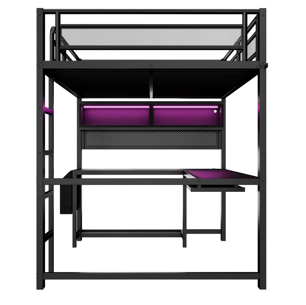 Letto a soppalco gaming 140x200 cm con scrivania e LED