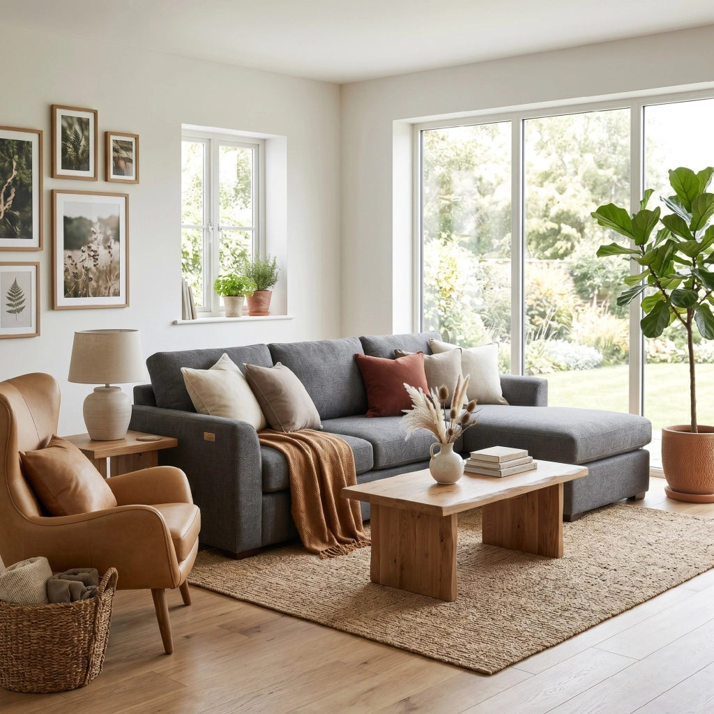 Divano angolare 3 posti con chaise longue reversibile ¨C zephmum ¨C Tessuto corda, grigio scuro, 192 cm