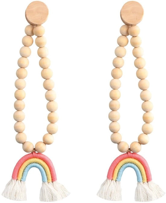Set di Corda a Maglia da 2 pezzi - Corda a Maglia Magnetica - Sostegni Decorativi - Drappeggi Facili - Pennello Arcobaleno - Legno/Poliester