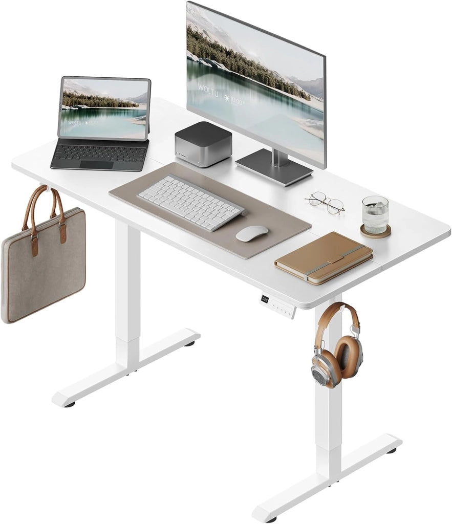 Scrivania Elettrica Regolabile in Altezza 72-118 cm, con 3 Memorie e 2 Ganci – Bianco, Silenziosa, Capacità di Carico 80 kg – per Ufficio, Casa, Gaming e Studio, 100x48 cm