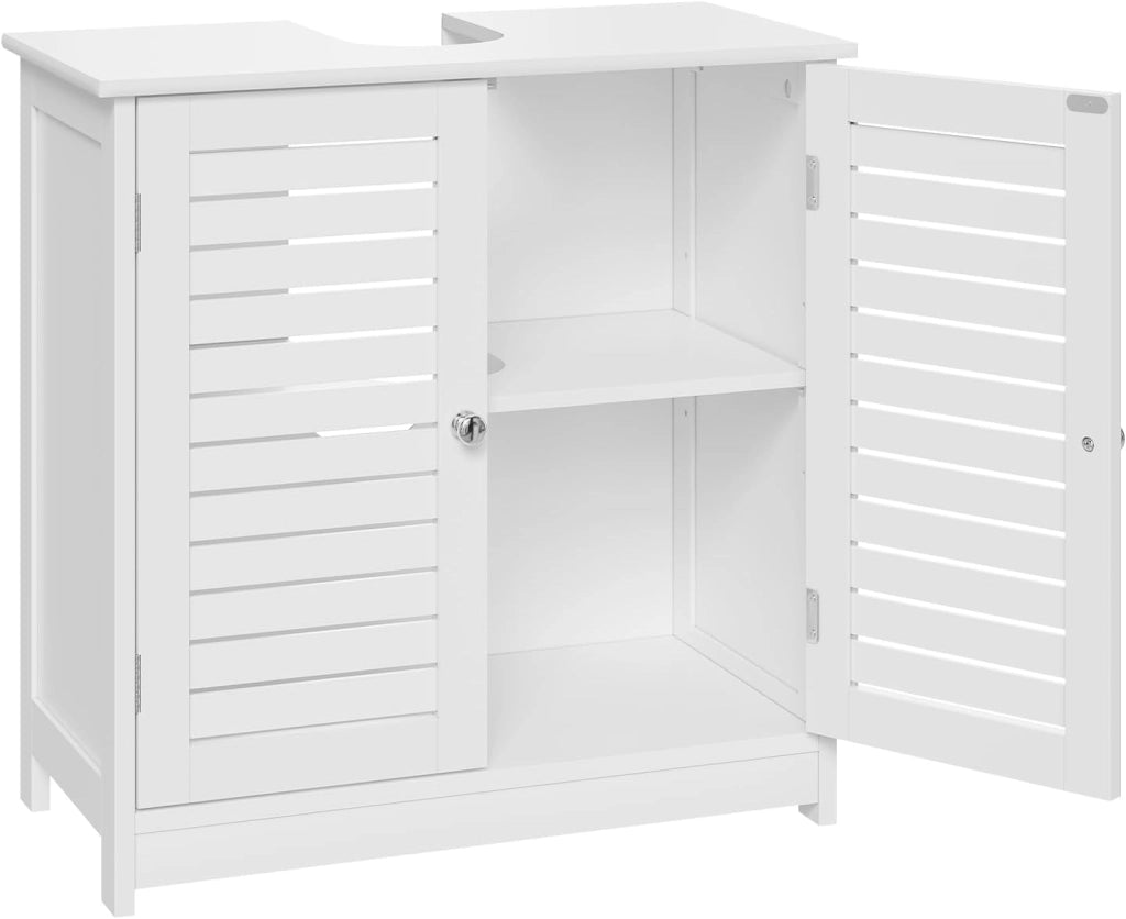 Mobiletto Sottolavabo Sottolavello Bianco Armadietto sotto Lavandino per Bagno con Due Ante in Legno