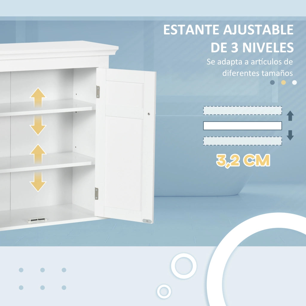 Mobile da Bagno Sospeso ¨C Xylo ¨C Bianco con Ante e Ripiani Regolabili 58x24x60 cm