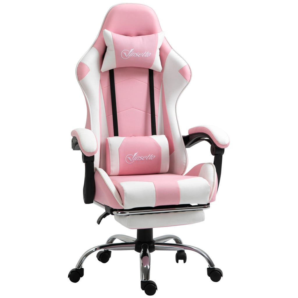 Sedia da gaming ergonomica con poggiapiedi, altezza regolabile e ruote girevoli 360°, in pelle sintetica rosa