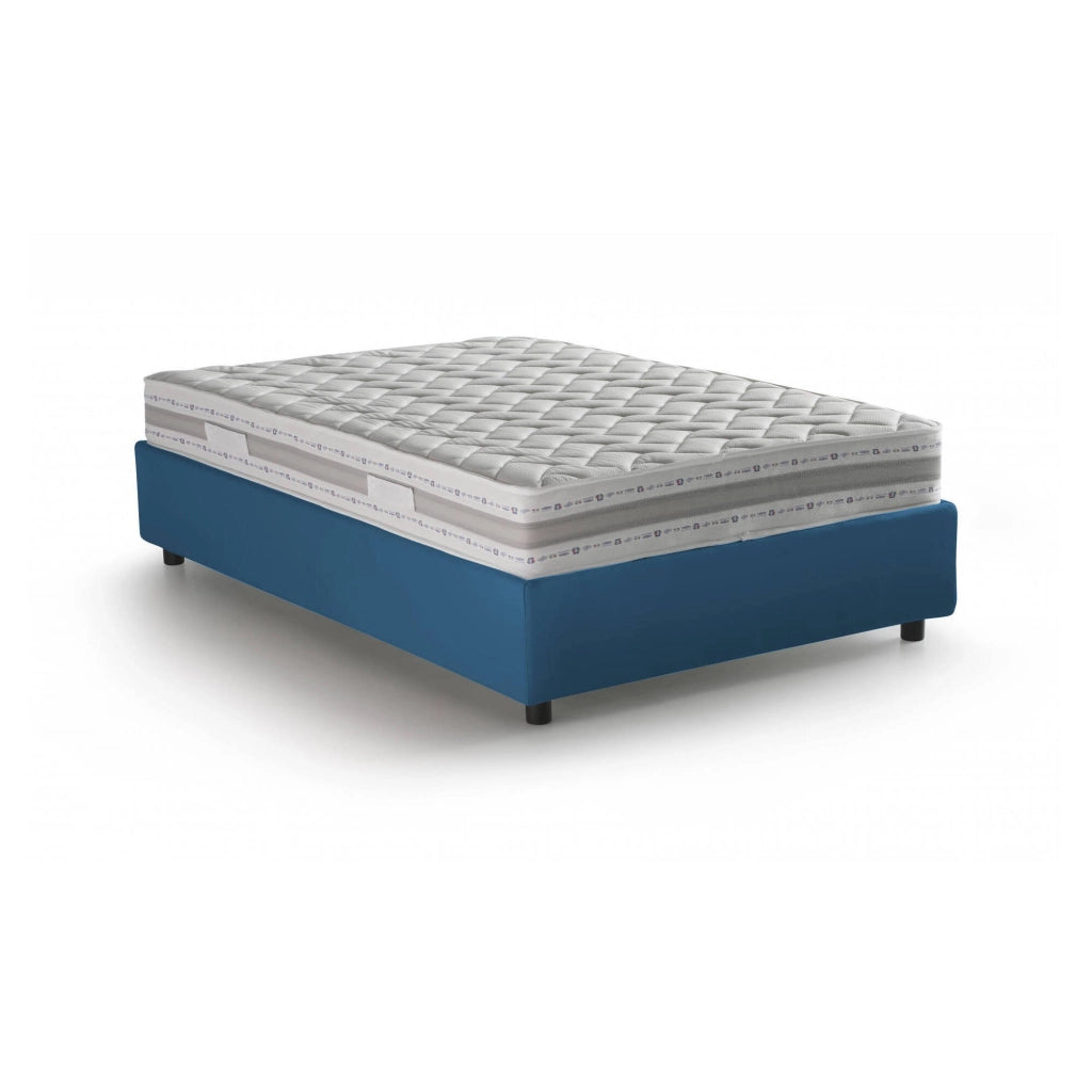 Letto matrimoniale Apel, Letto contenitore con rivestimento in tessuto, Made in Italy, Apertura frontale, con materasso cm 160x190 incluso, Blu