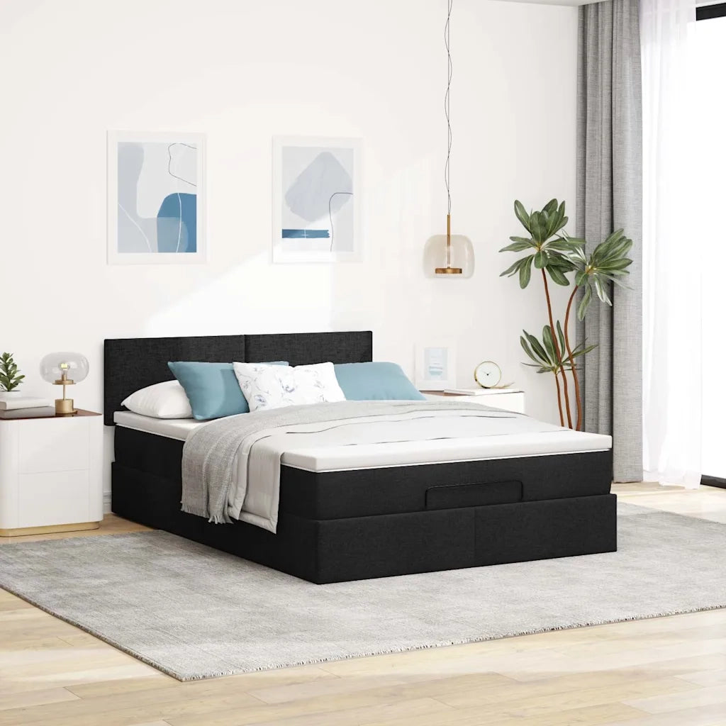 Pouf Letto con Materasso Nero 140x190 cm in Tessuto 3311375