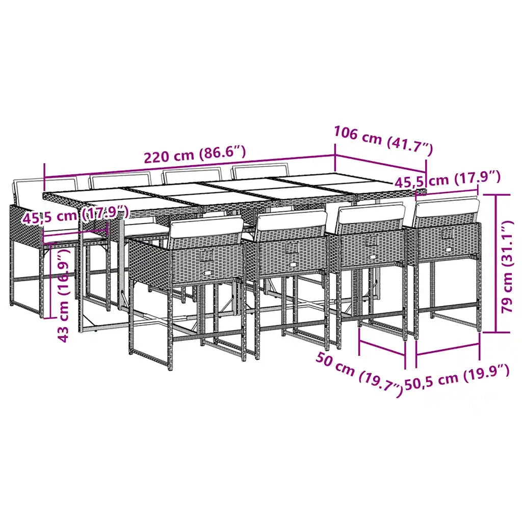 Set da Pranzo da Giardino 9 pz con Cuscini Nero in Polyrattan 3211287