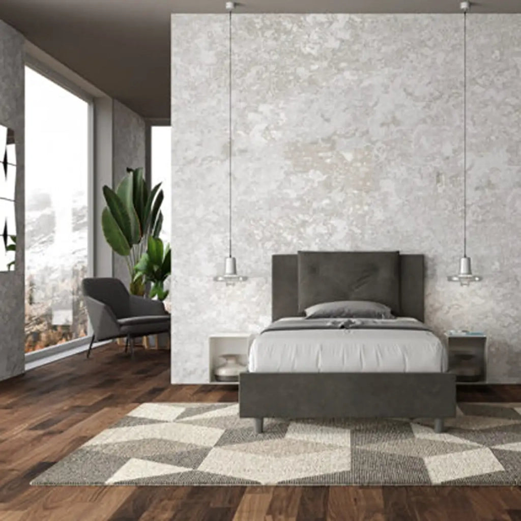 Letto una piazza e mezza con rete imbottito 120x200 microfibra grigio Appia
