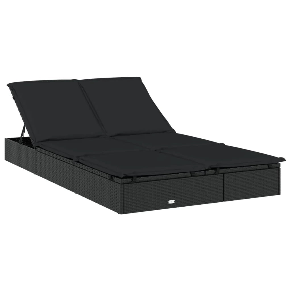 Lettino prendisole chaise longue a 2 posti con tettuccio pieghevole 213 x 118 x 97 cm nero 02_0012189