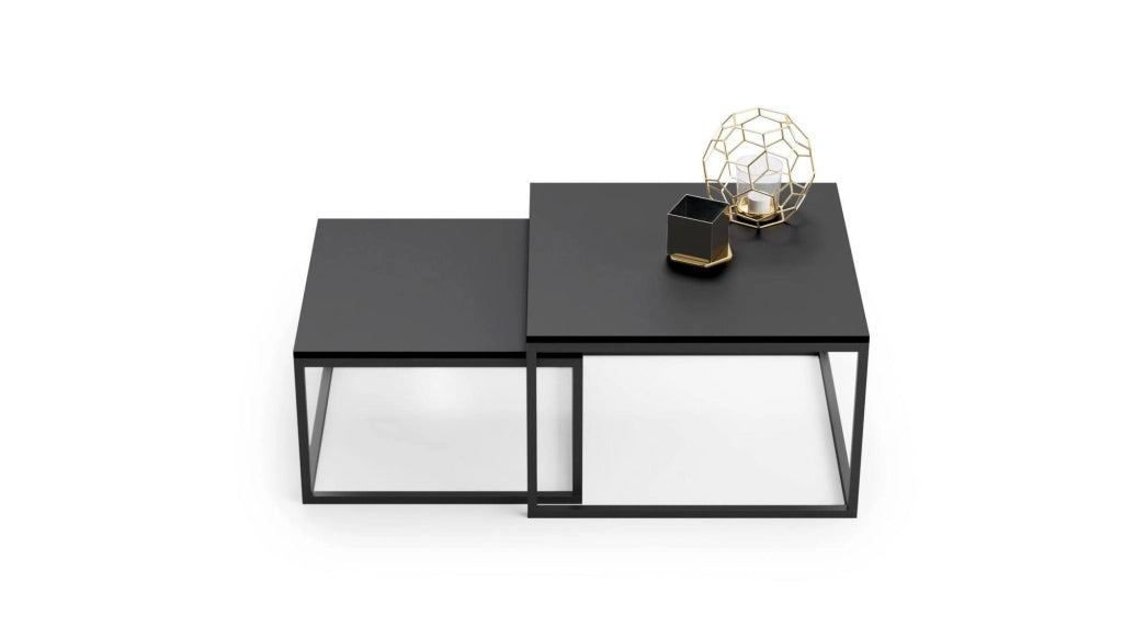 Set di 2 tavolini da Dverol, Tavolino da caffÃ¨ con gambe in metallo, Tavolo da soggiorno in stile industrial, cm 42x70h42, colore Nero
