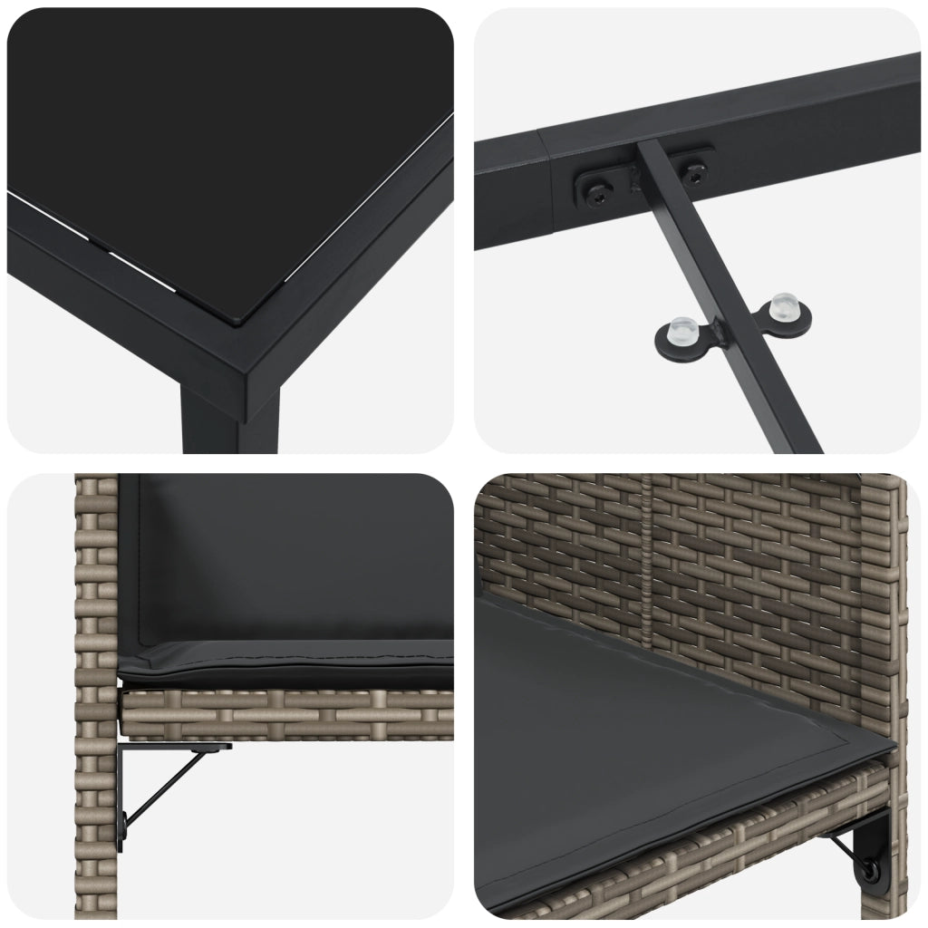 Set da Pranzo per Giardino 9 Pezzi con Cuscini Grigio Rattan PE