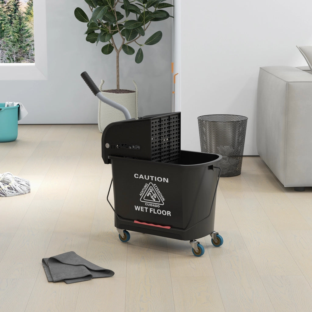 Carrello per Pulizie in Plastica PP da 20L con Secchio e Strizzatore, 60x27x70.5 cm, Nero