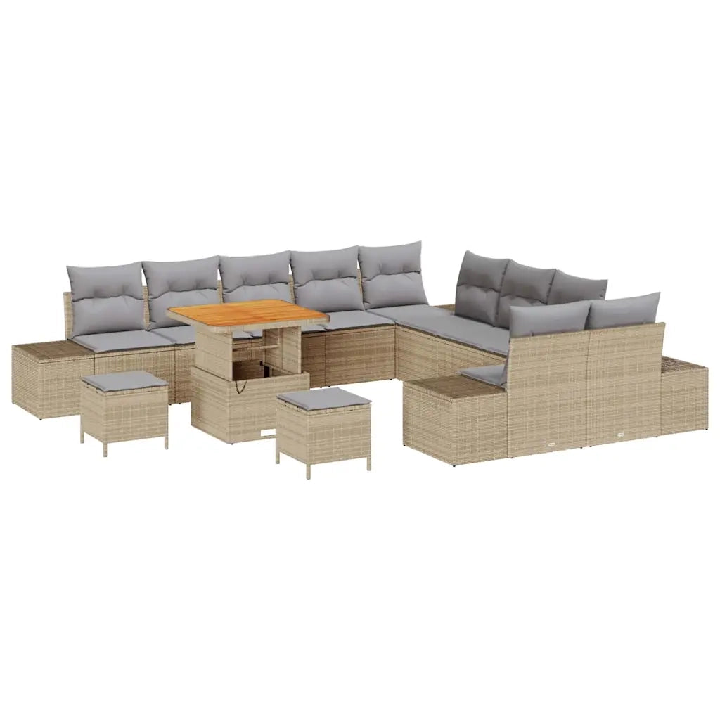 Set Divano da Giardino con cuscino 13 pcs Beige Poly Rattan 3364792