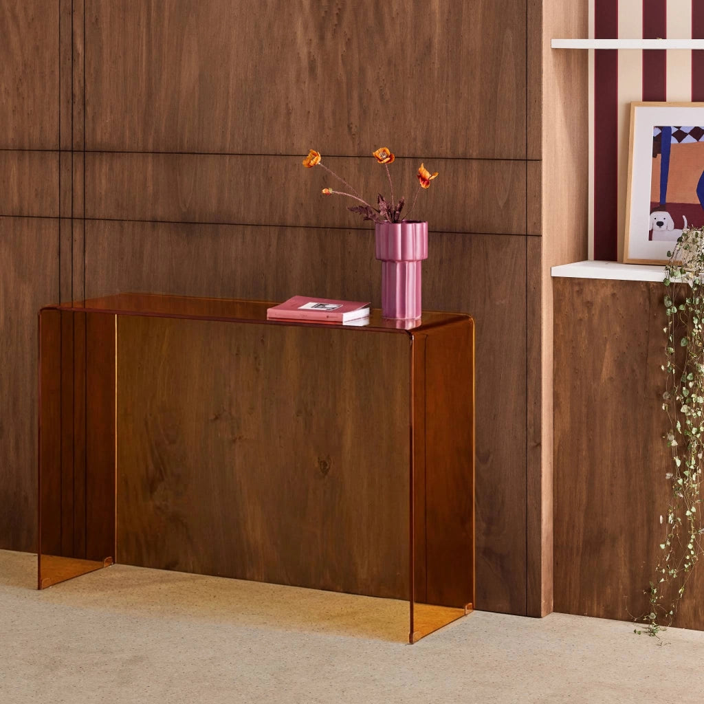 Console rettangolare in cristallo temperato, 110cm, ambre