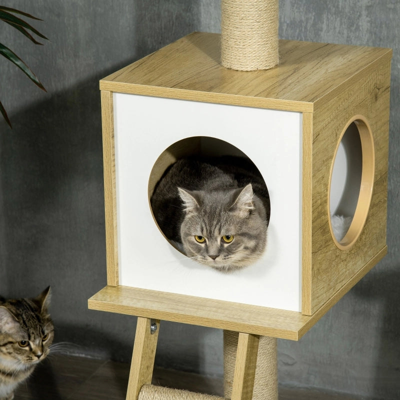 Tiragraffi a soffitto per gatti con cuccia, amaca e piattaforma 40x40x240-260 cm marrone