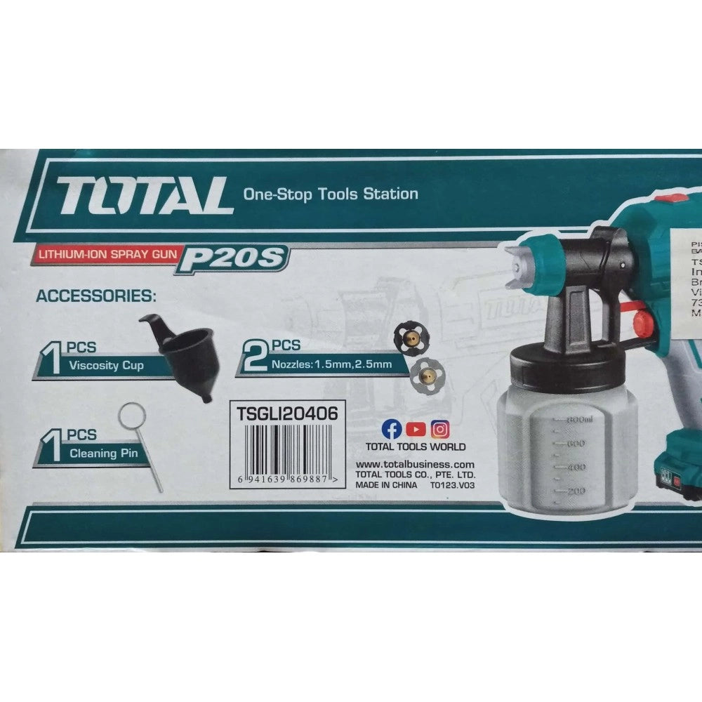 Total pistola a spruzzo per vernici 20v con una batteria da 2ah e caricabatteria