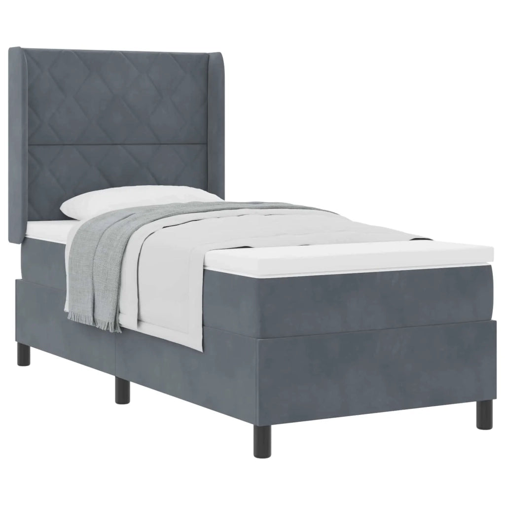 Letto a molle con materasso Grigio scuro 100 x 200 cm Velluto 3342051