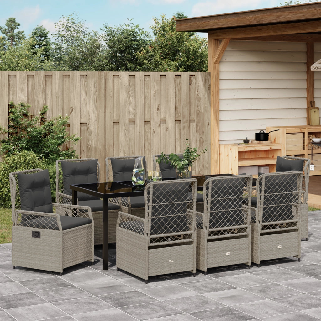 Set da Pranzo da Giardino 9 Pezzi Grigio Chiaro Polyrattan