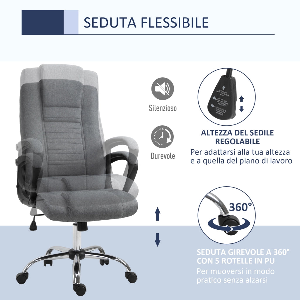 Sedia da Ufficio Ergonomica Imbottita Basculante ¨C Minimal ¨C Nero, Tessuto, 62x76x110-119cm