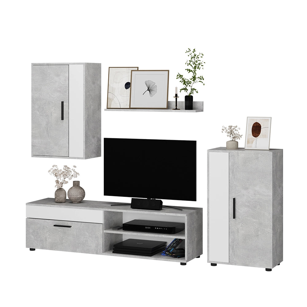 Vicco Parete attrezzata Cemento/Bianco set, 4 parti