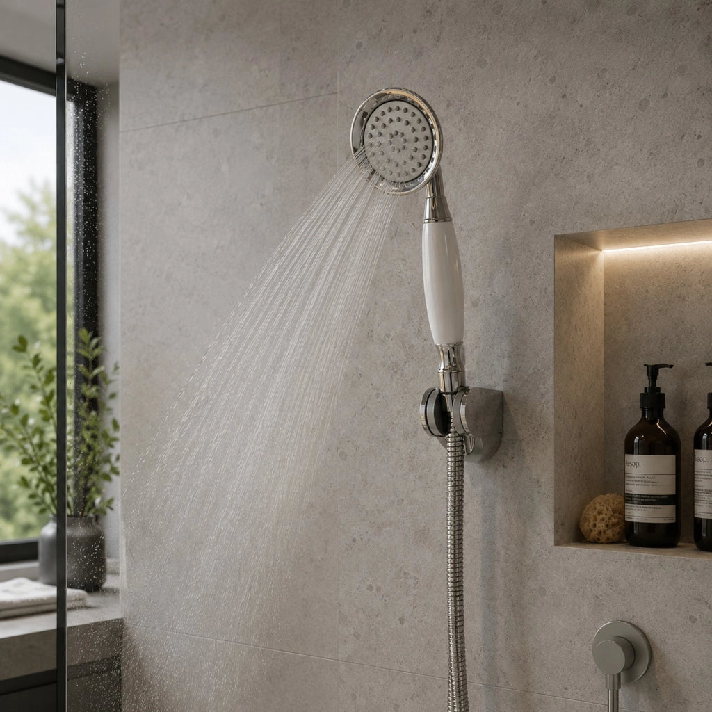 Soffione Doccia Vasca Stile Retrò Bianco Cromato in ABS Attacco 1/2" 69040