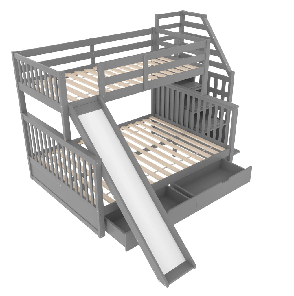 Letto a castello ULEVR 90x200 e 140x200 cm con scivolo, scale e cassetti, grigio