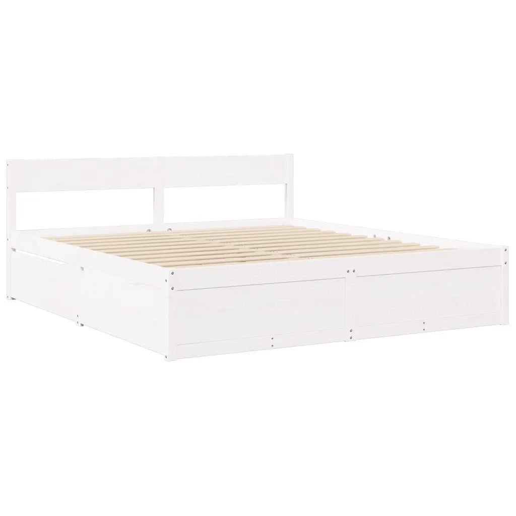 Letto Cassetti e Materasso Bianco 180x200cm Legno Massello Pino 3281890