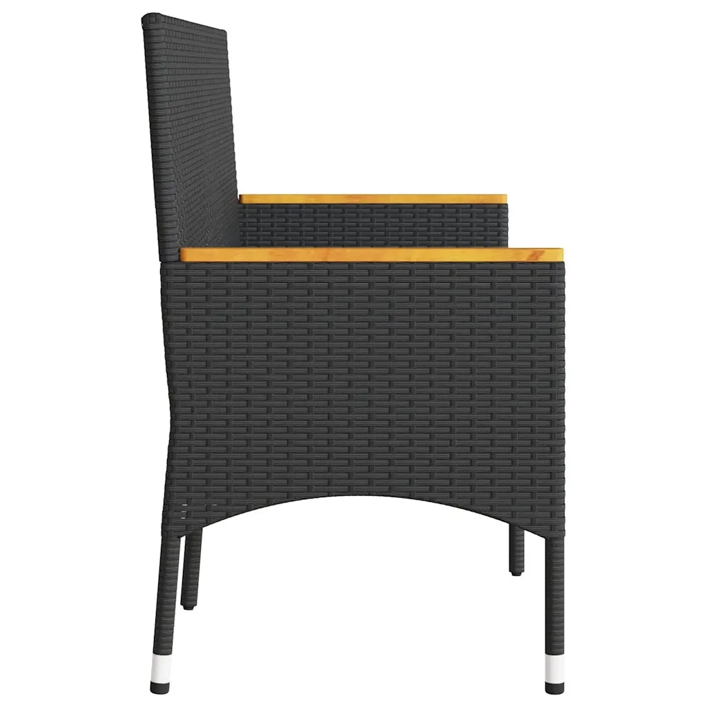 Panca da Giardino a 3 Posti-Sgabello-Panca da esterno con Cuscini Nera in Polyrattan