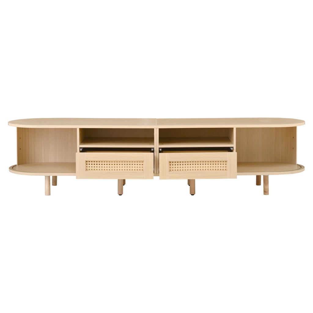 Mobile TV Lowboard ¨C MINIMAL ¨C Legno, 2 Ante Scorrevoli, 2 Cassetti in Rattan, 170x40x40 cm