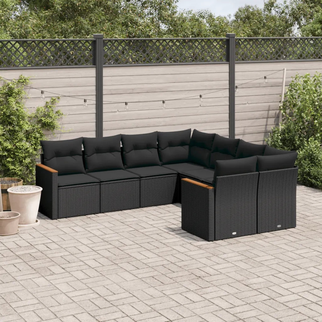 Set Divani da Giardino con Cuscini 8 pz Nero in Polyrattan 3258954