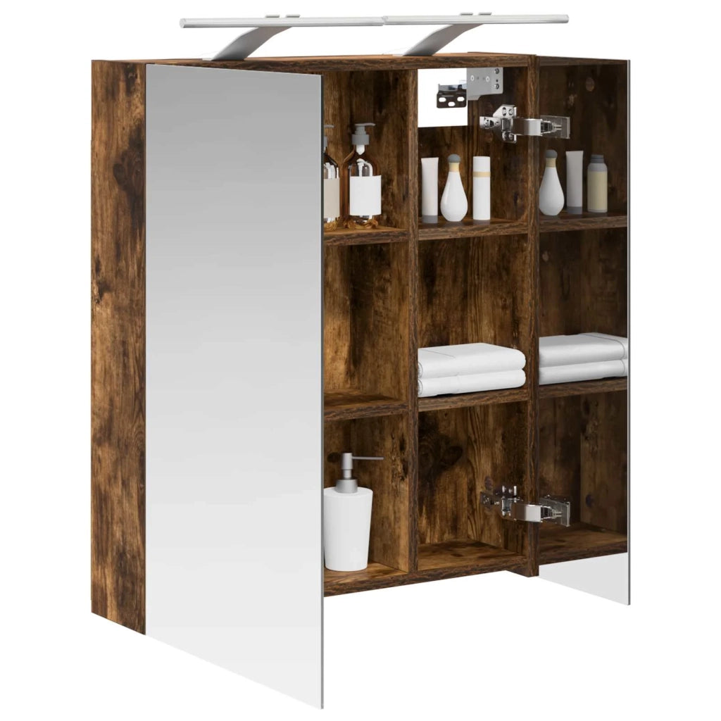 Mobiletto per specchio da bagno Rovere fumé 60 x 14,5 x 70 cm