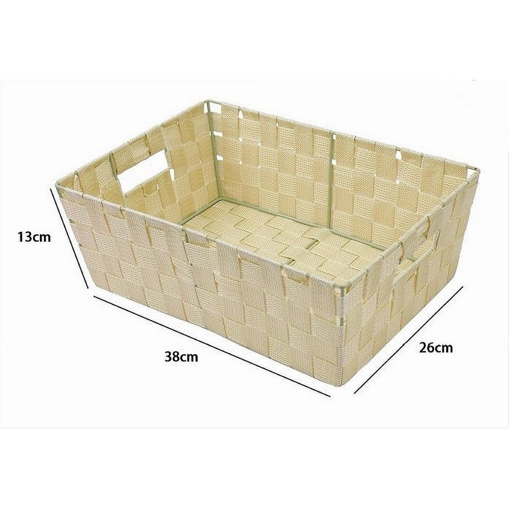 Trade Shop - Porta Oggetti Cesto In Tessuto Intrecciato 38x26x13 Cm Con Maniglie Beige 79033 -