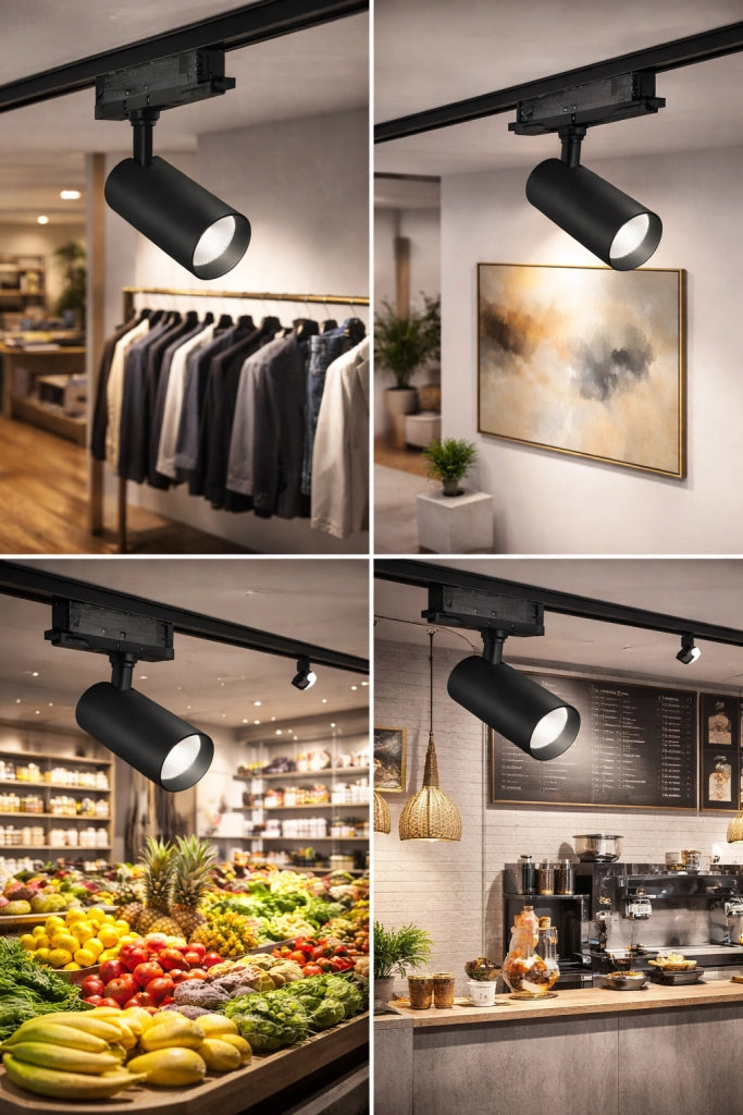 Faretto LED per Binario Trifase 30W Osram 2700 Lumen Fascio 30° IP20 Alluminio Nero Luce Naturale 4000K Non Dimmerabile