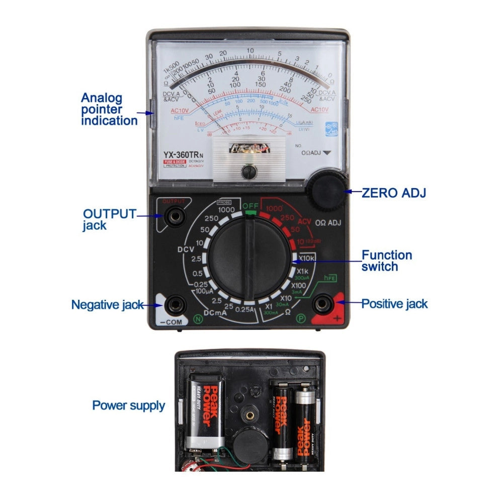 Trade Shop - Misuratore Analogico Portatile Voltmetro Amperometro Ohmmetro Yx-360trn -