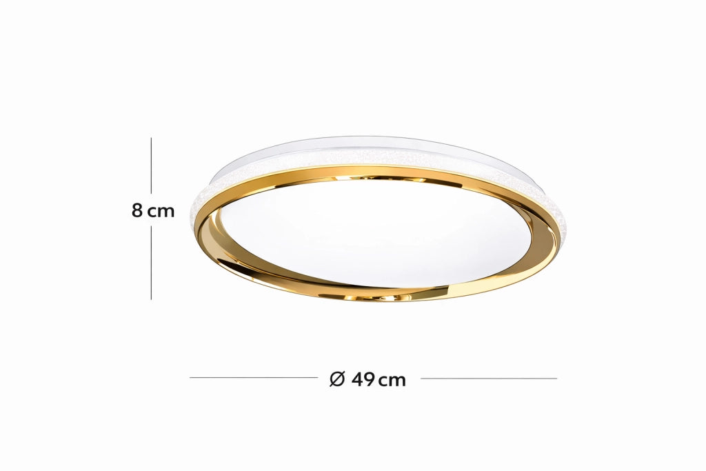 Plafoniera LED Rotonda 49cm Oro e Bianca 46W 3680LM CCT Switch 3000K 4000K 6500K Soffitto Interno Metallo Acrilico IP20