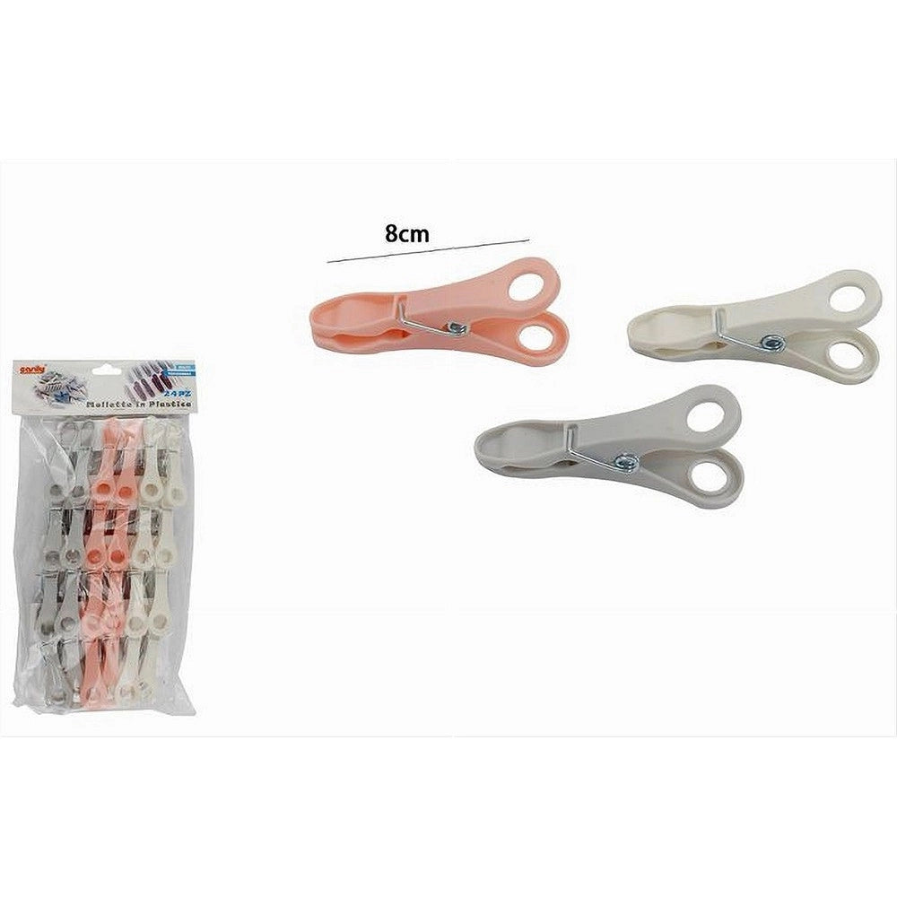 Trade Shop - Set 24 Pezzi Mollette In Plastica Colorata Multiuso 8cm Pinze Bucato Panni 69537 -
