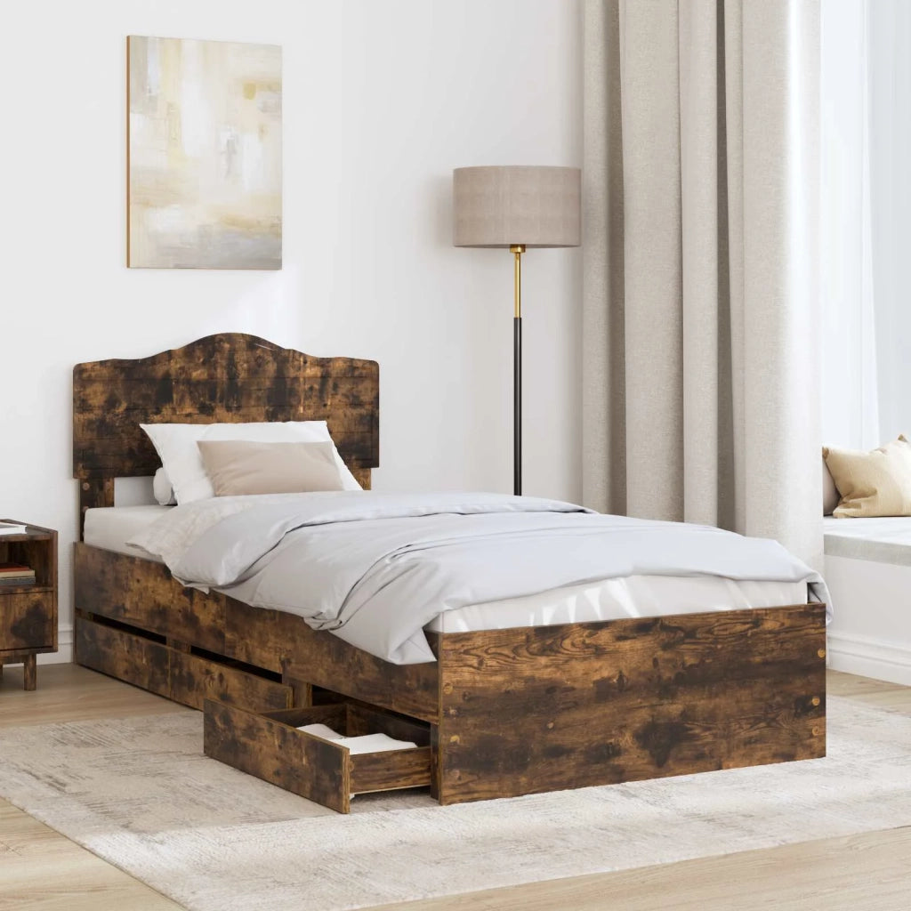 Struttura del letto con cassetto Rovere fumé 90 x 200 cm 3413044