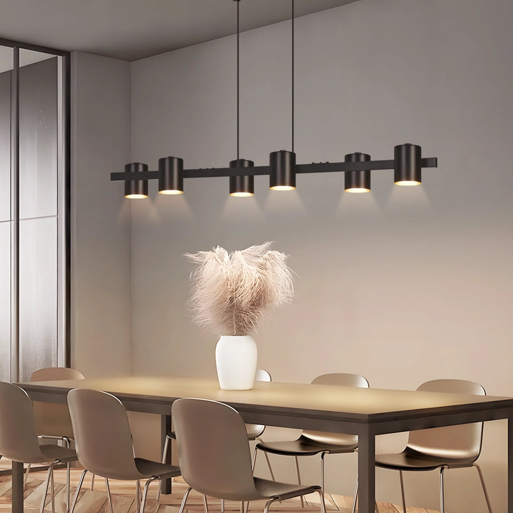 ZMH Lampada a Sospensione Nera 6 Luci Metallo 150cm GU10 Industriale per Sala da Pranzo Soggiorno Cucina Senza Lampadine
