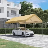 Tendone da Giardino ad Altezza Regolabile in Acciaio e PE per Auto Piccole e Medie, 600x295x265-310 cm, Beige