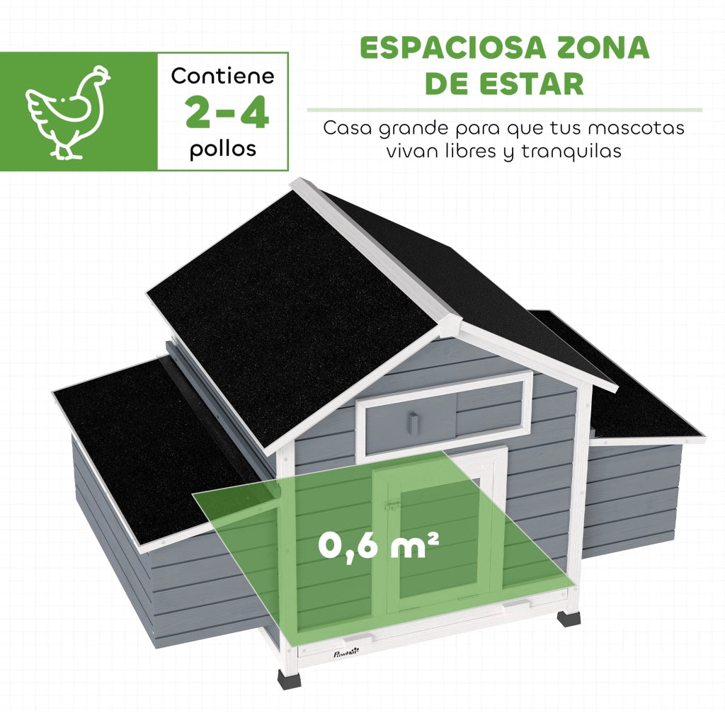 Pollaio in Legno da Esterno con 2 Nidi ¨C Xylo ¨C Grigio 150x100x96,5 cm