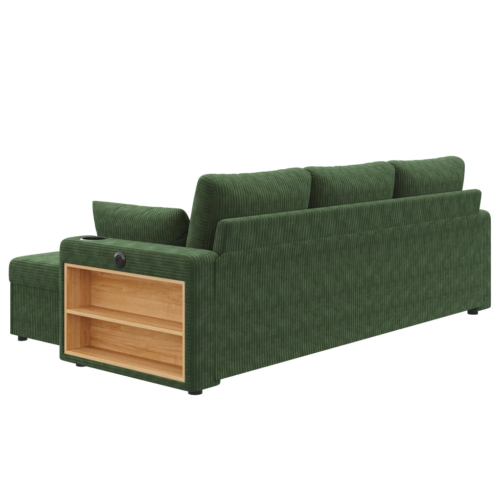 Divano modulare a u e l con 2 pouf contenitore, luci led, porte usb e type-c, verde 190 × 130 × 85 cm