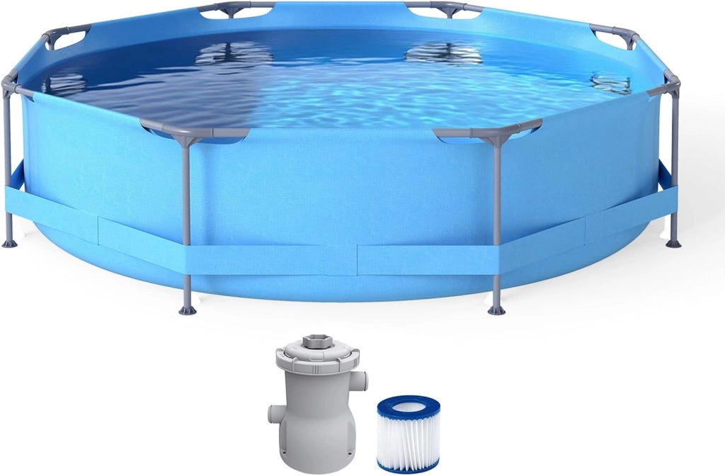 Piscina Fuori Terra, Piscina da Esterno Rotonda Ø360 X 76 CM, 6125L, Struttura in Metallo, PVC Resistente, con Pompa e Filtro, Blu