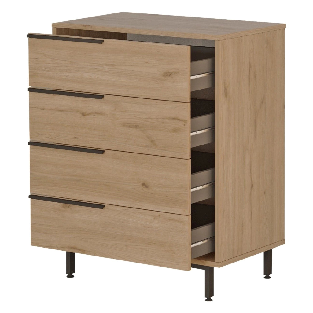 Lusevera, Cassettiera 4 Cassetti, 75x45x95h cm Marrone Rovere