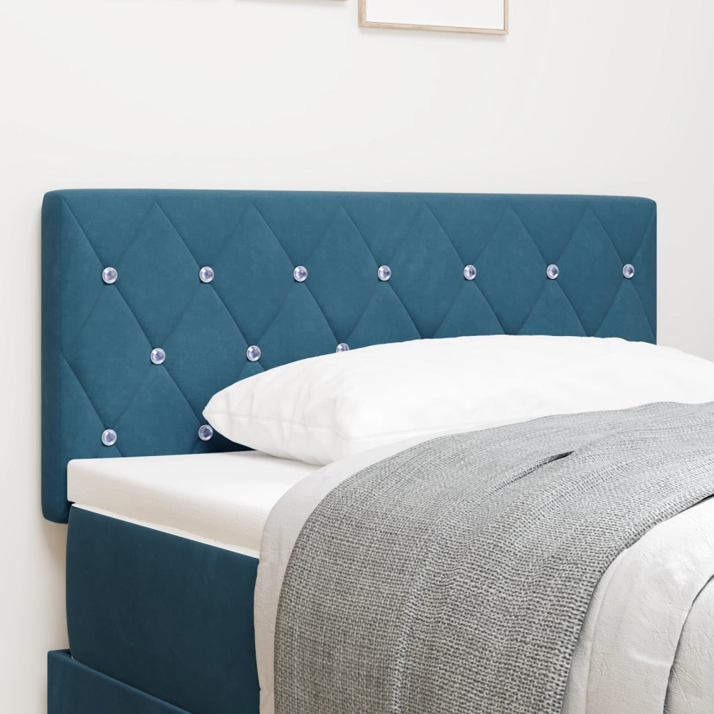 Testata LED con bottoni di cristallo in velluto blu scuro 100 cm