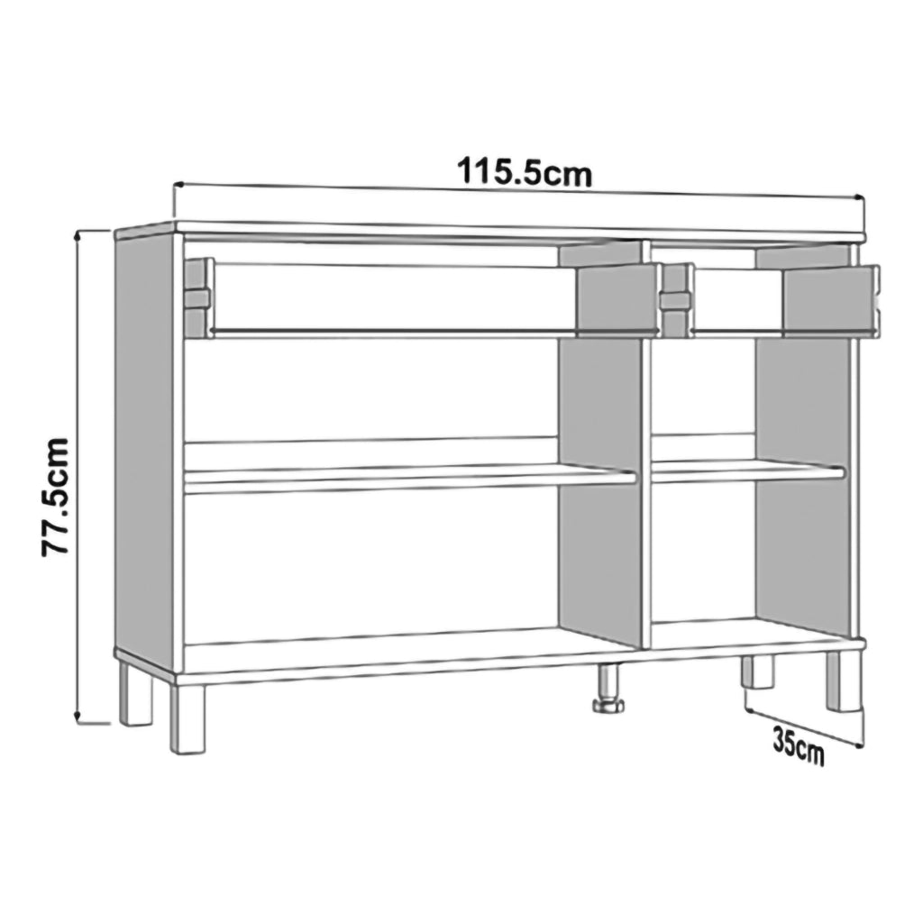 Madia Jerico, Credenza 2 Cassetti, 116x35x78h cm Bianco Opaco