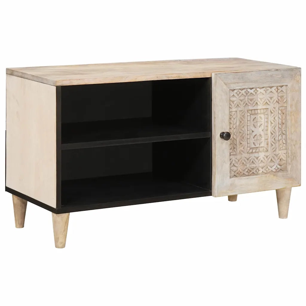 vidaXL Mobile TV Bianco 80 x 33 x 46 cm legno massello di mango